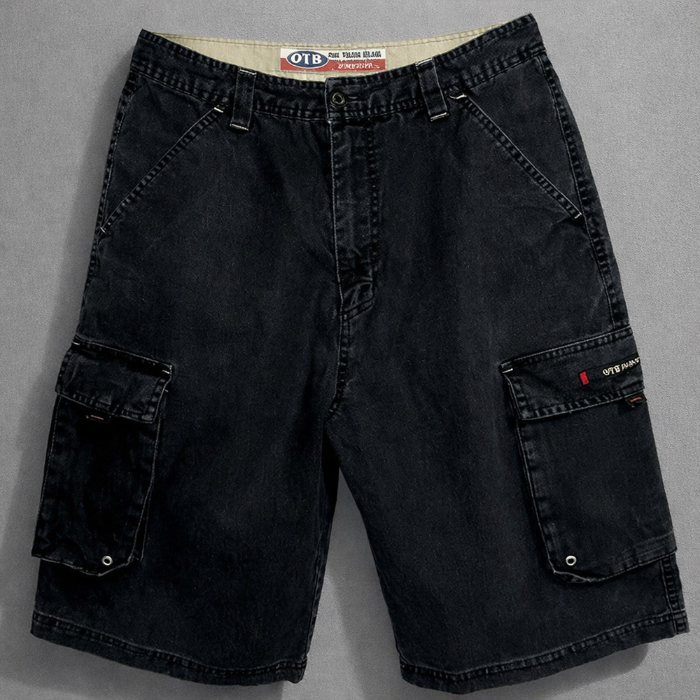 OTB One Tough Brand Black Cargo Shorts 7 Pocket Ramie Cotton Sz 16 Waist 27 Boys